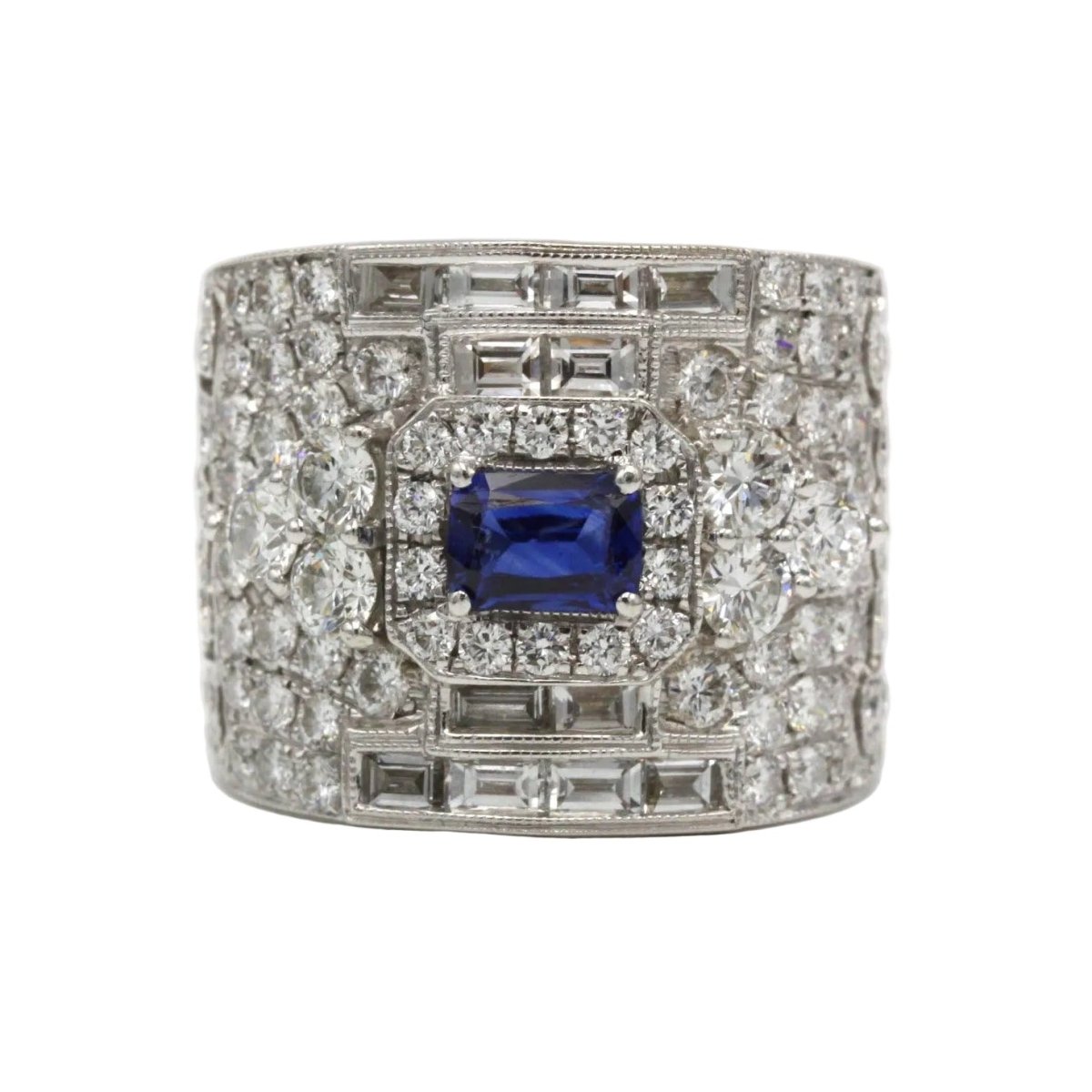 Bague Bandeau en or blanc, saphir et diamants - Castafiore