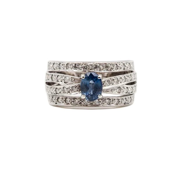 Bague Bandeau en or blanc, saphir et diamants - Castafiore