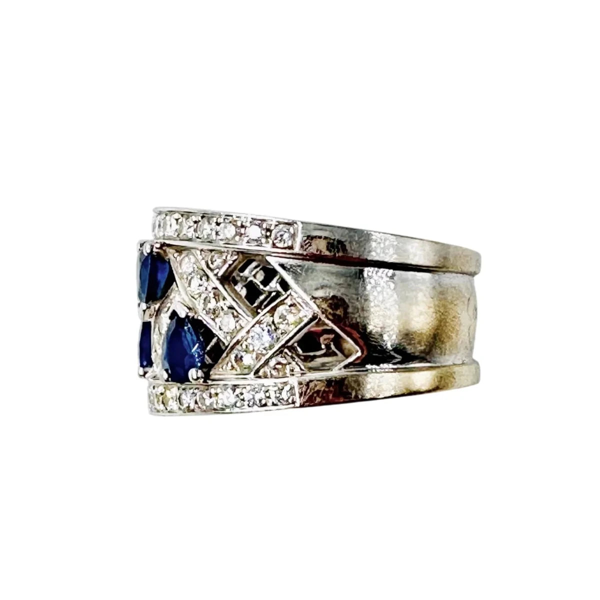 Bague Bandeau en or blanc, saphirs et diamants - Castafiore