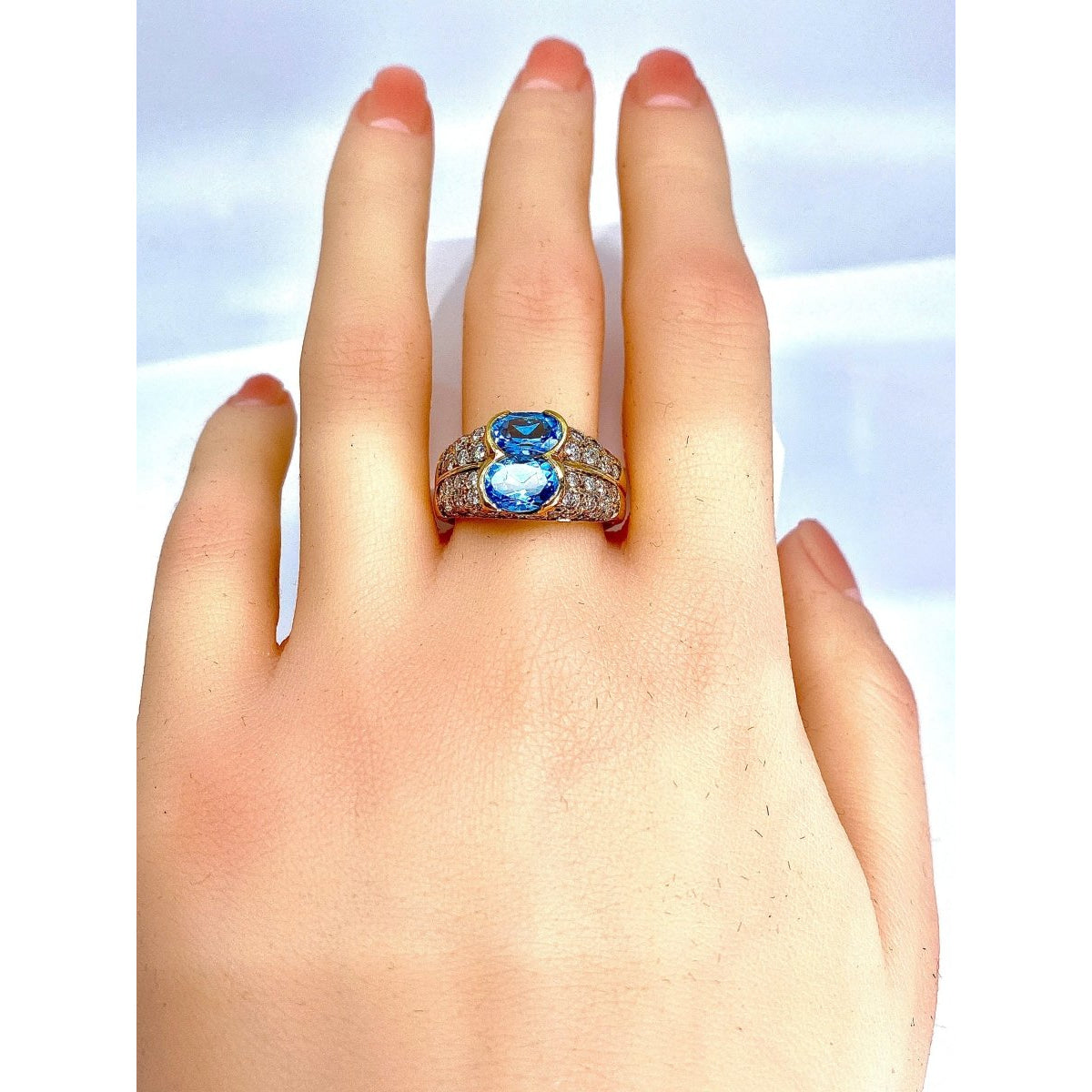 Bague bandeau en or jaune 18 carats,topaze et diamants - Castafiore