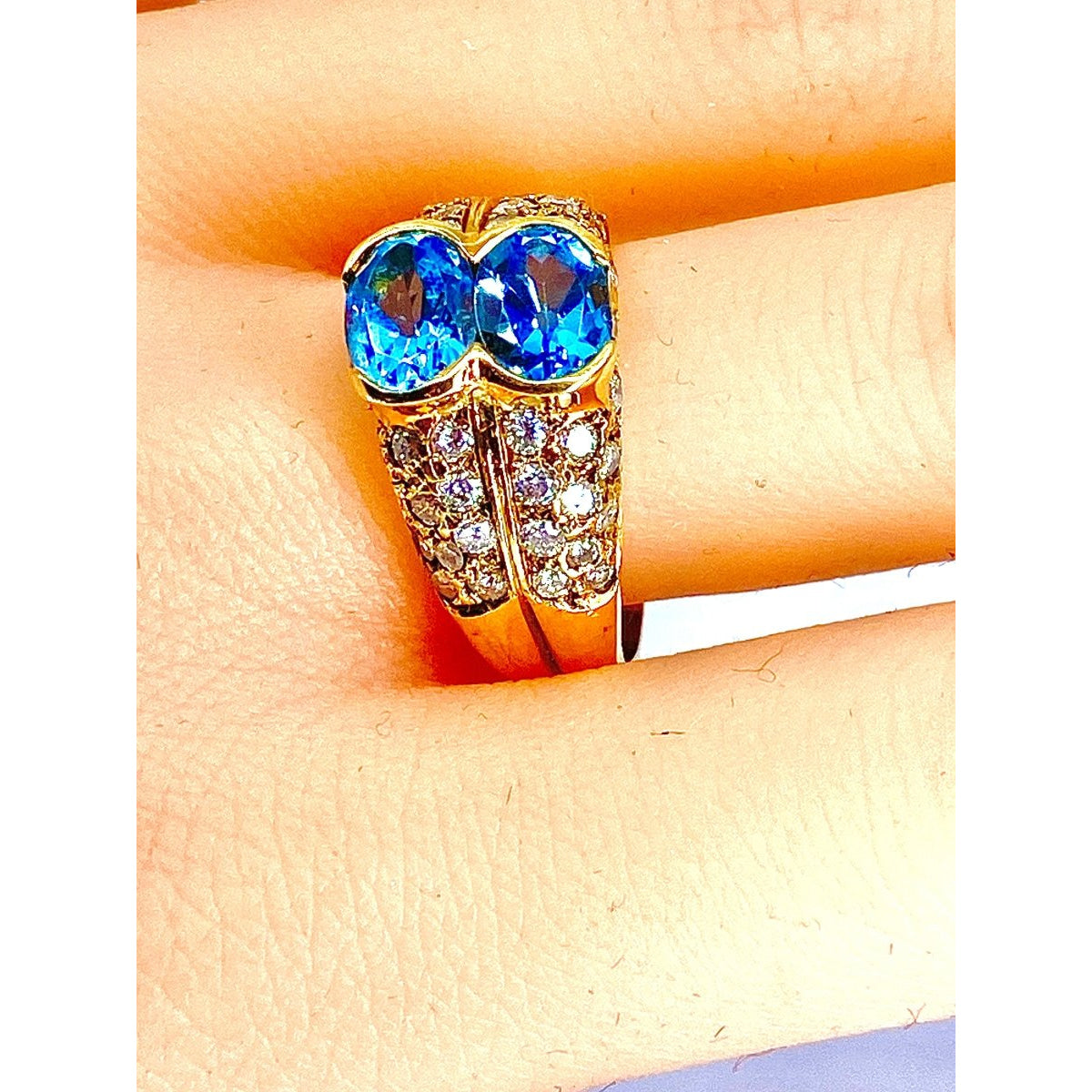 Bague bandeau en or jaune 18 carats,topaze et diamants - Castafiore