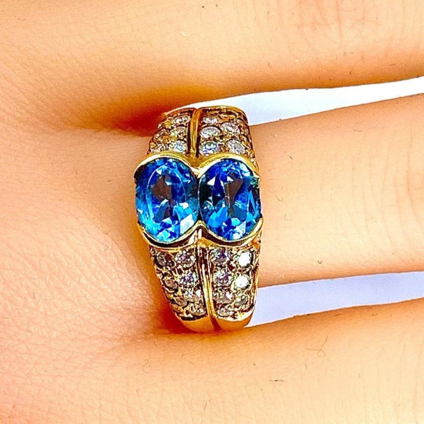 Bague bandeau en or jaune 18 carats,topaze et diamants - Castafiore