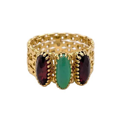Bague Bandeau en or jaune, calcédoine et grenats - Castafiore
