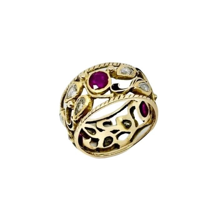 Bague Bandeau en or jaune, diamant et rubis - Castafiore
