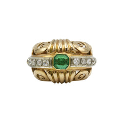 Bague Bandeau en or jaune, émeraude et diamants - Castafiore