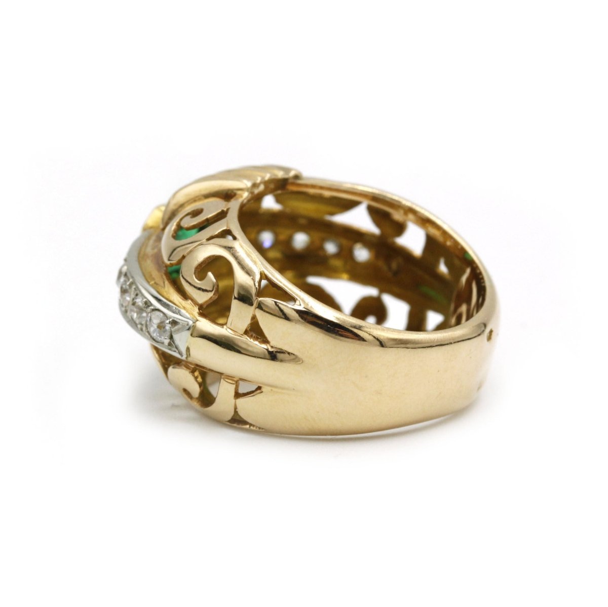 Bague Bandeau en or jaune, émeraude et diamants - Castafiore