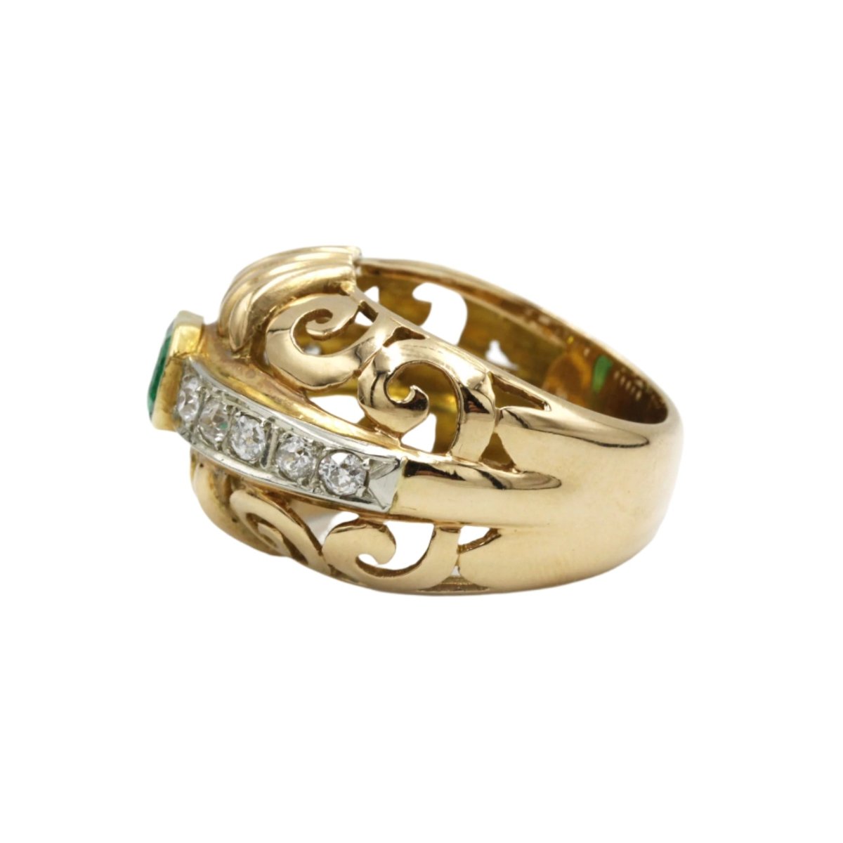 Bague Bandeau en or jaune, émeraude et diamants - Castafiore