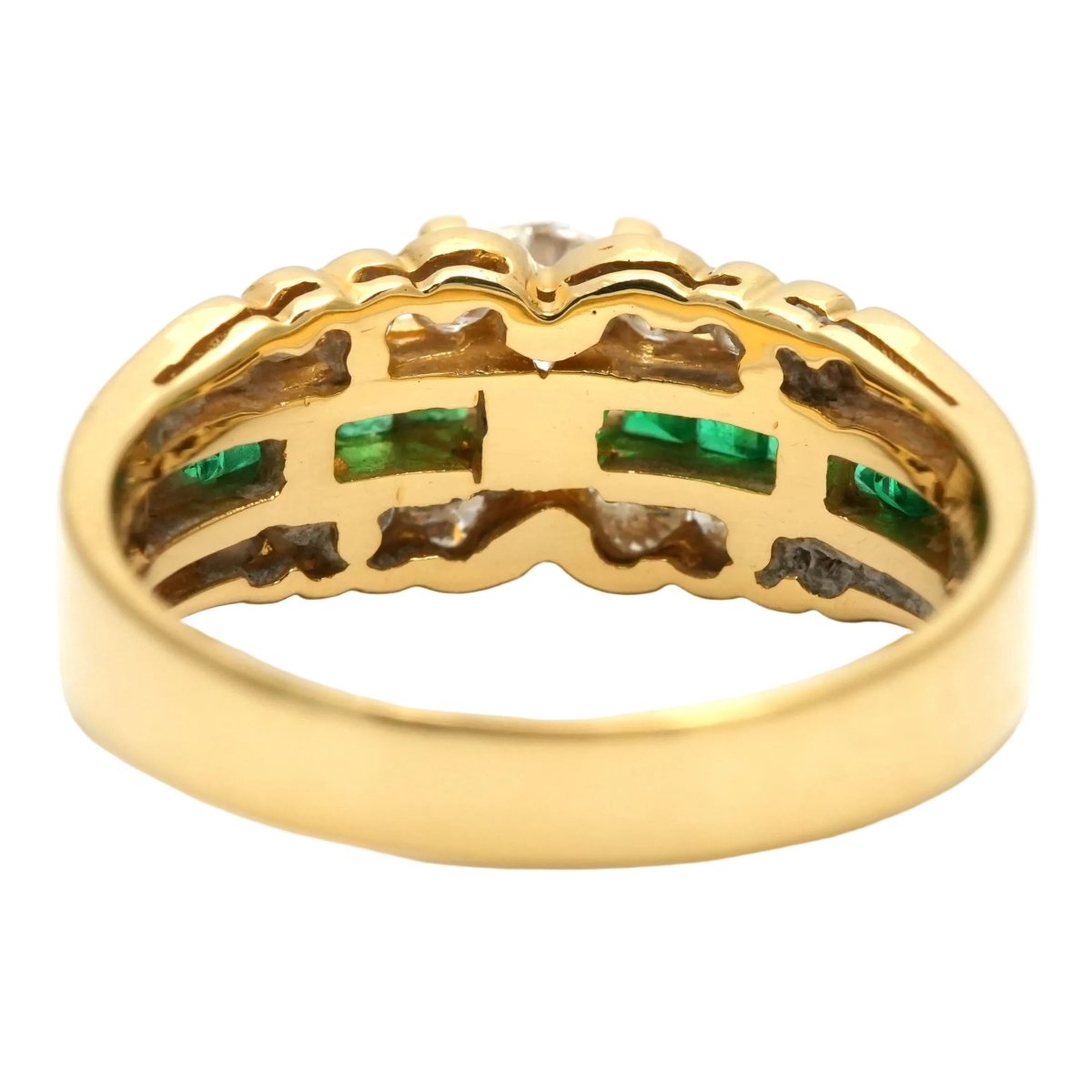 Bague Bandeau en or jaune, émeraudes et diamants - Castafiore