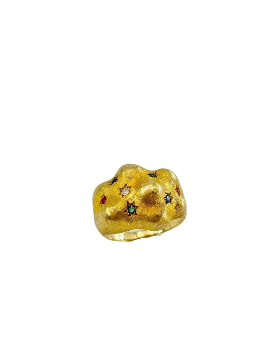Bague Bandeau en or jaune, émeraudes, rubis, saphirs et diamant - Castafiore