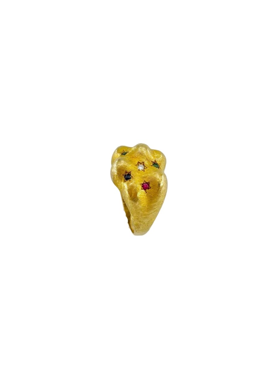 Bague Bandeau en or jaune, émeraudes, rubis, saphirs et diamant - Castafiore