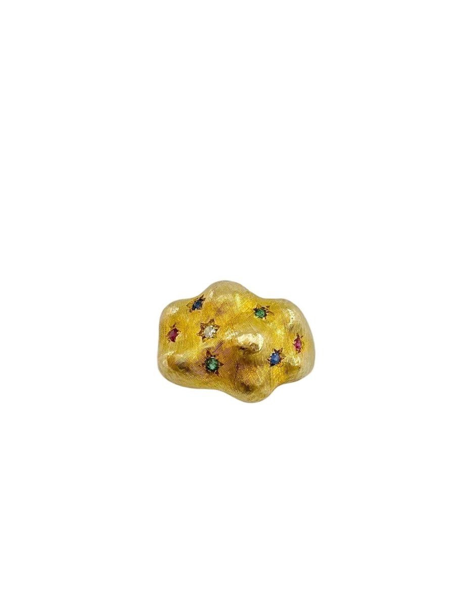 Bague Bandeau en or jaune, émeraudes, rubis, saphirs et diamant - Castafiore