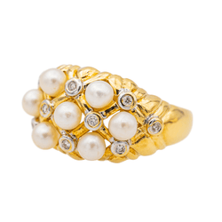 Bague Bandeau en or jaune et blanc, perle de culture et diamants - Castafiore
