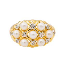 Bague Bandeau en or jaune et blanc, perle de culture et diamants - Castafiore