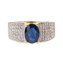 Bague bandeau en or jaune et blanc, saphir et diamant - Castafiore