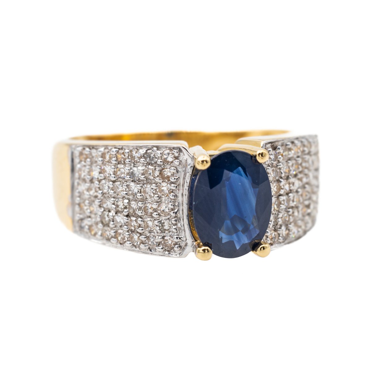 Bague bandeau en or jaune et blanc, saphir et diamant - Castafiore