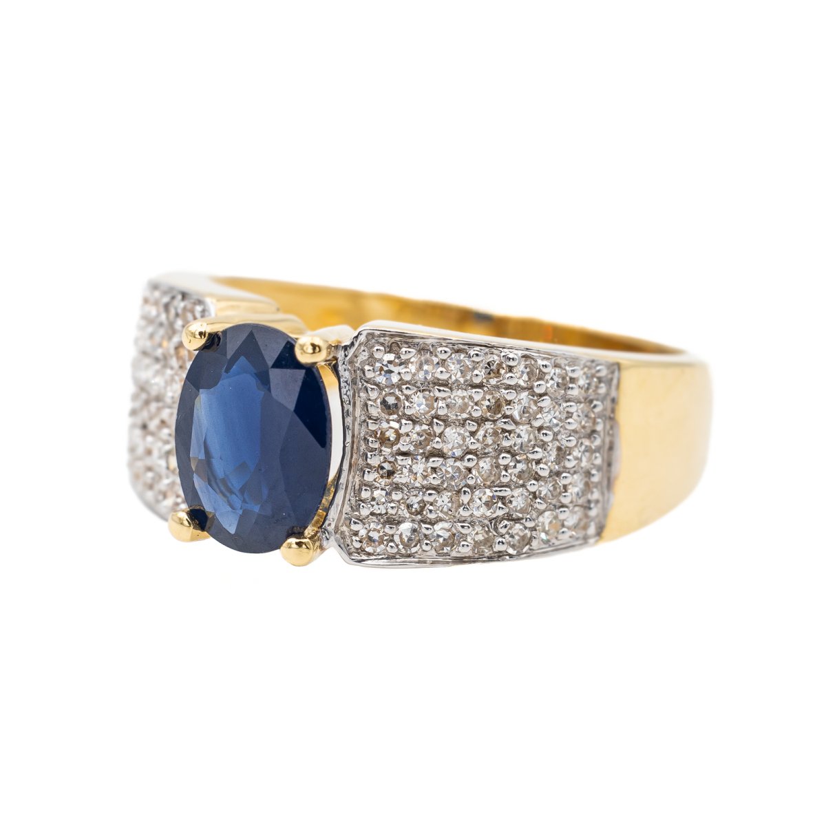 Bague bandeau en or jaune et blanc, saphir et diamant - Castafiore