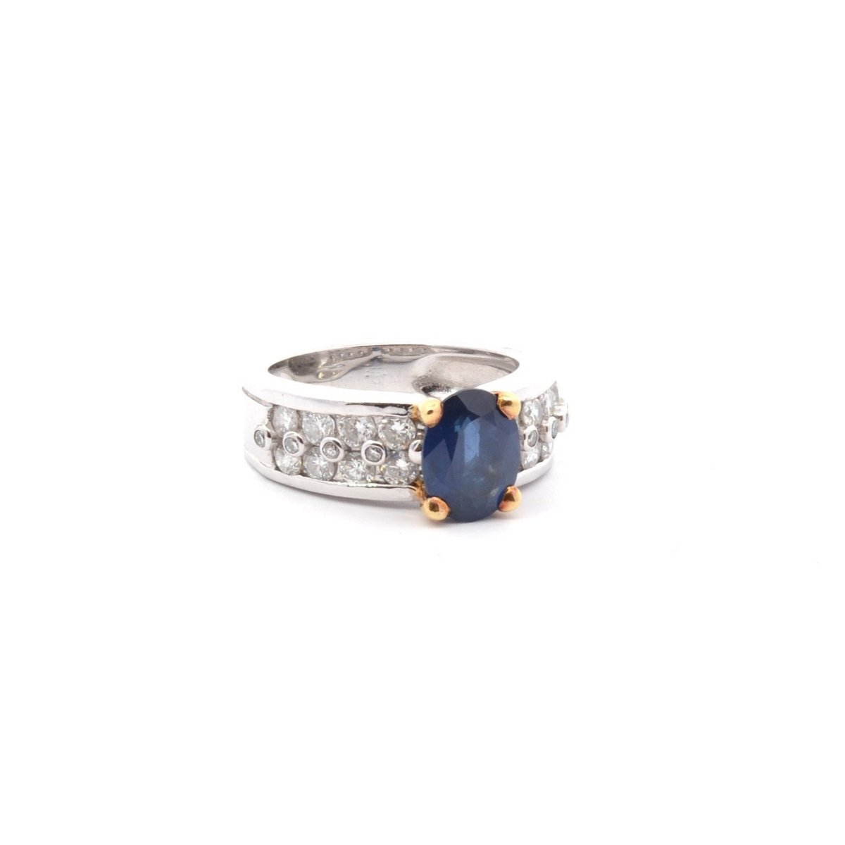Bague Bandeau en or jaune et blanc, saphir et diamants - Castafiore