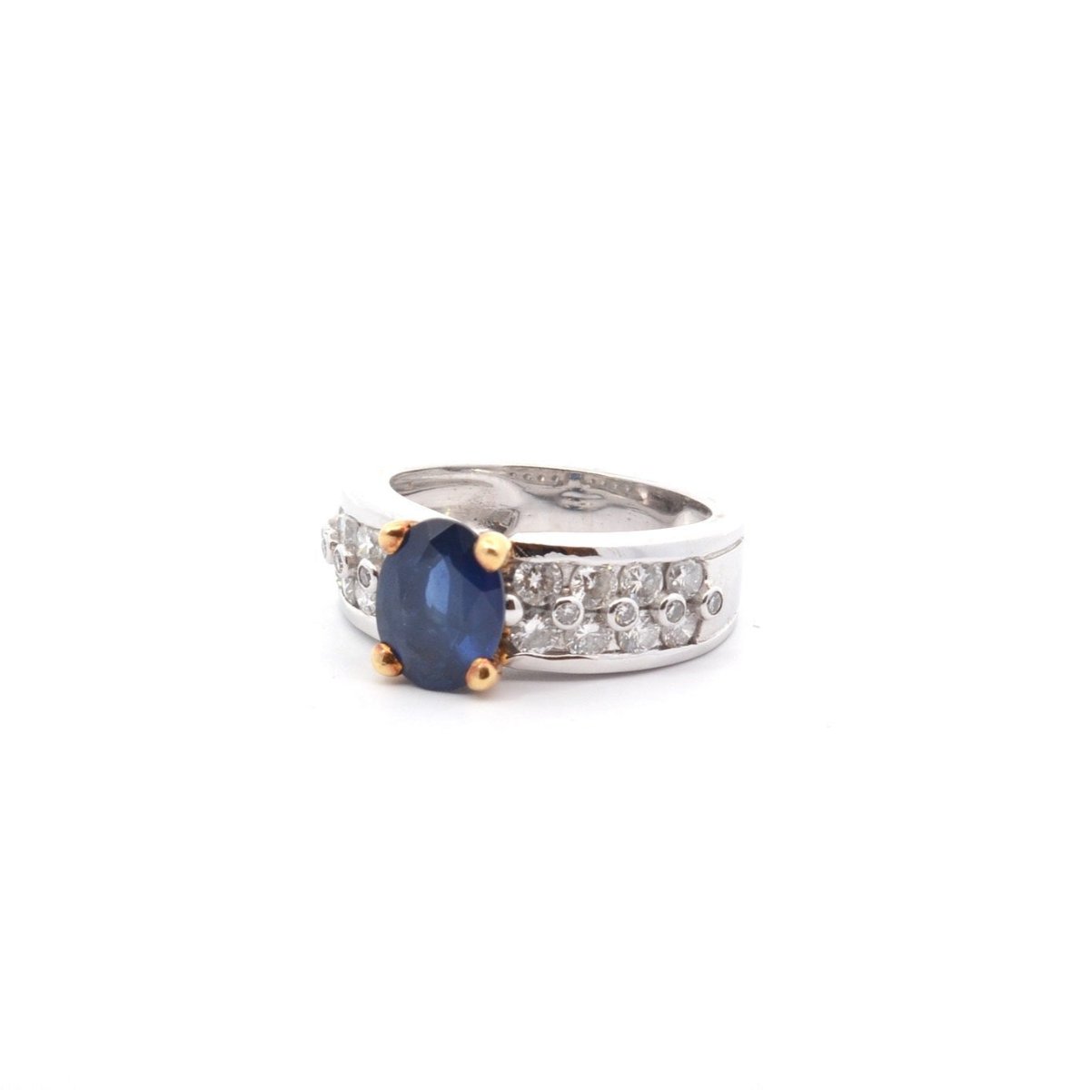 Bague Bandeau en or jaune et blanc, saphir et diamants - Castafiore