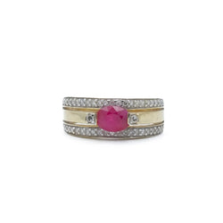 Bague bandeau en or jaune et or gris avec rubis et diamants - Castafiore