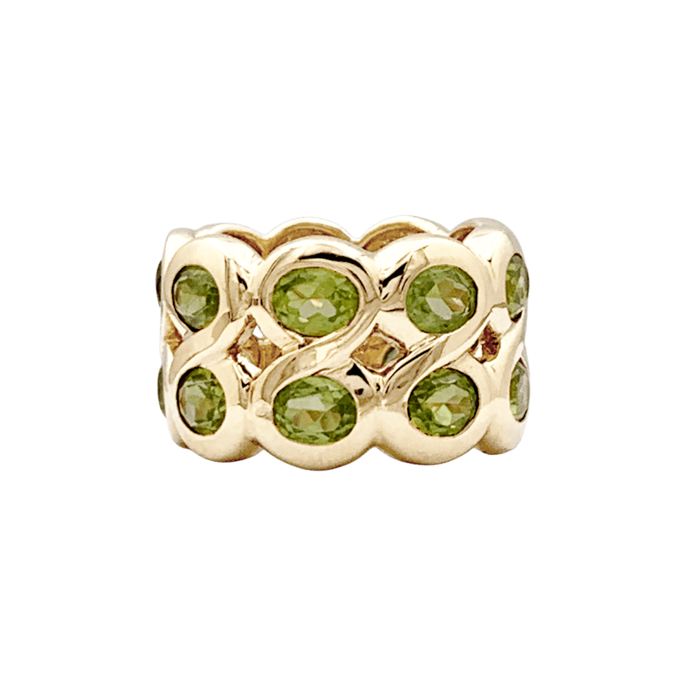 Ring headband yellow gold and peridots.