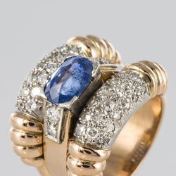 Bague Bandeau en or jaune et platine, saphir et diamants - Castafiore