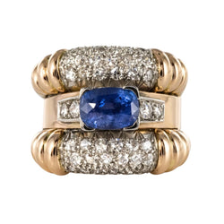 Bague Bandeau en or jaune et platine, saphir et diamants - Castafiore