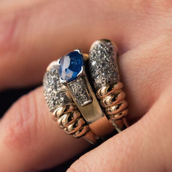 Bague Bandeau en or jaune et platine, saphir et diamants - Castafiore