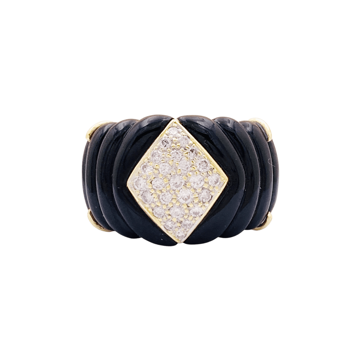 Bague Bandeau en or jaune, onyx et diamants - Castafiore