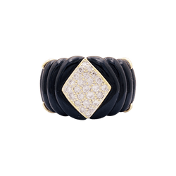Bague Bandeau en or jaune, onyx et diamants - Castafiore