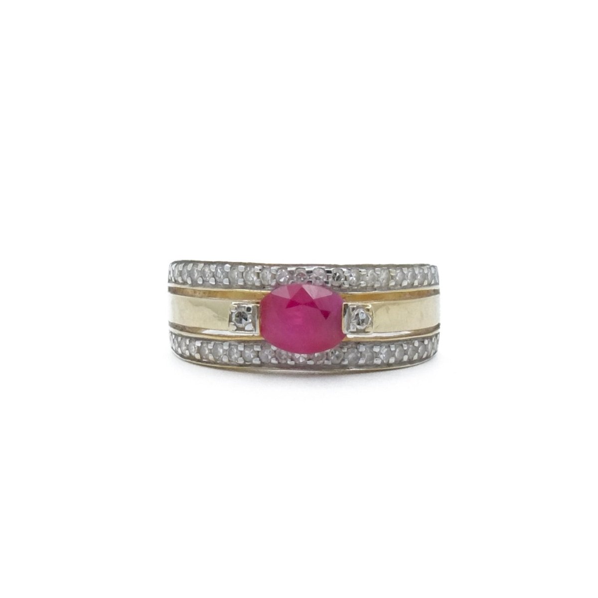 Bague Bandeau en or jaune, or blanc, rubis et diamants - Castafiore