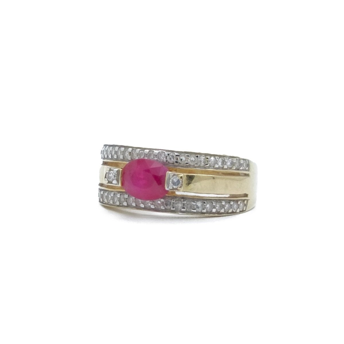 Bague Bandeau en or jaune, or blanc, rubis et diamants - Castafiore