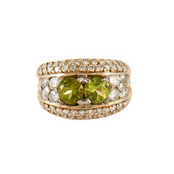 Bague Bandeau en or jaune, péridots et diamants - Castafiore