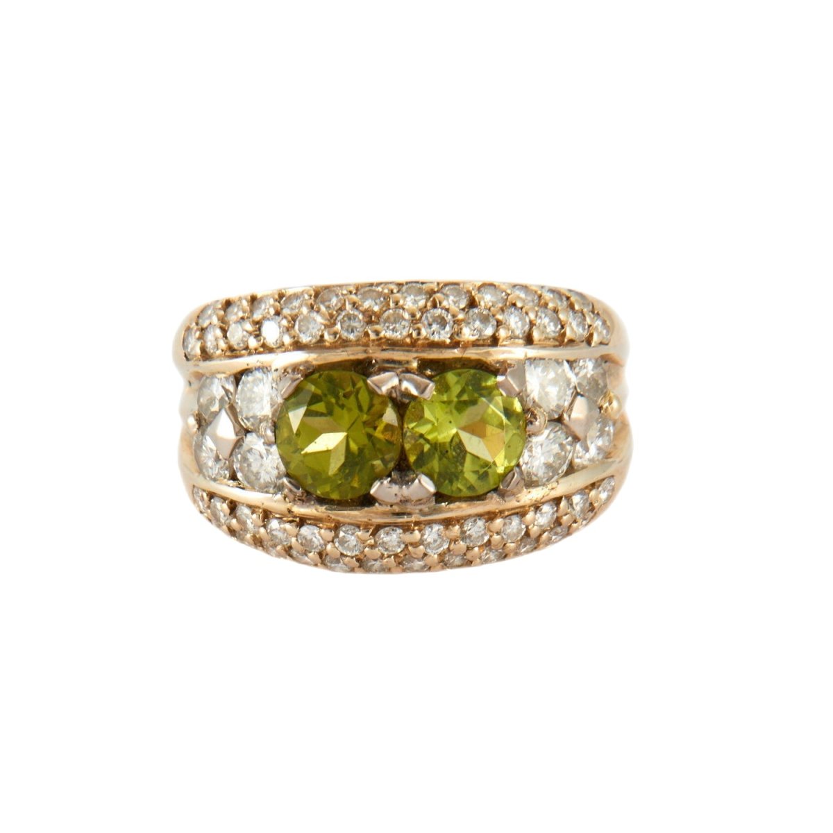 Bague Bandeau en or jaune, péridots et diamants - Castafiore
