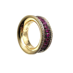 Bague Bandeau en or jaune, rubis, et diamants - Castafiore