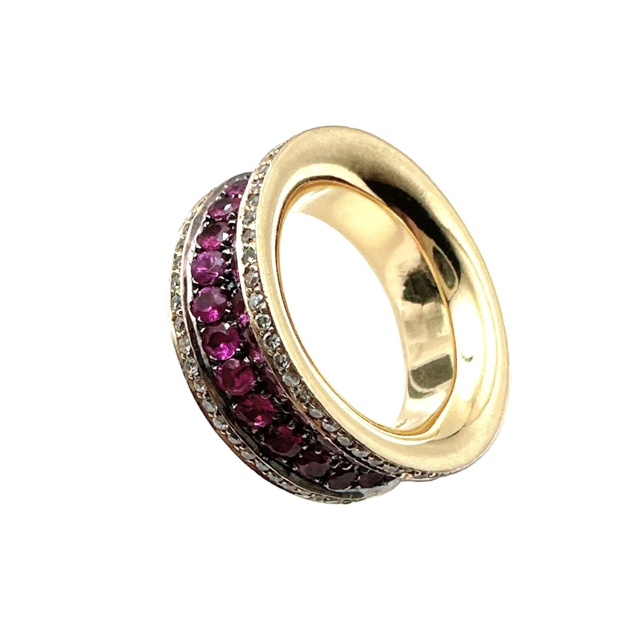 Bague Bandeau en or jaune, rubis, et diamants - Castafiore