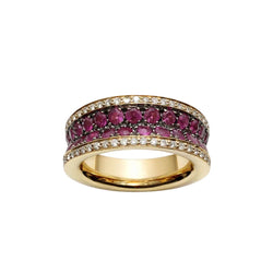 Bague Bandeau en or jaune, rubis, et diamants - Castafiore
