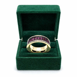 Bague Bandeau en or jaune, rubis, et diamants - Castafiore