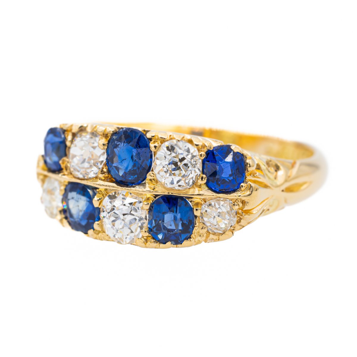 Bague Bandeau en or jaune, saphir et diamant - Castafiore