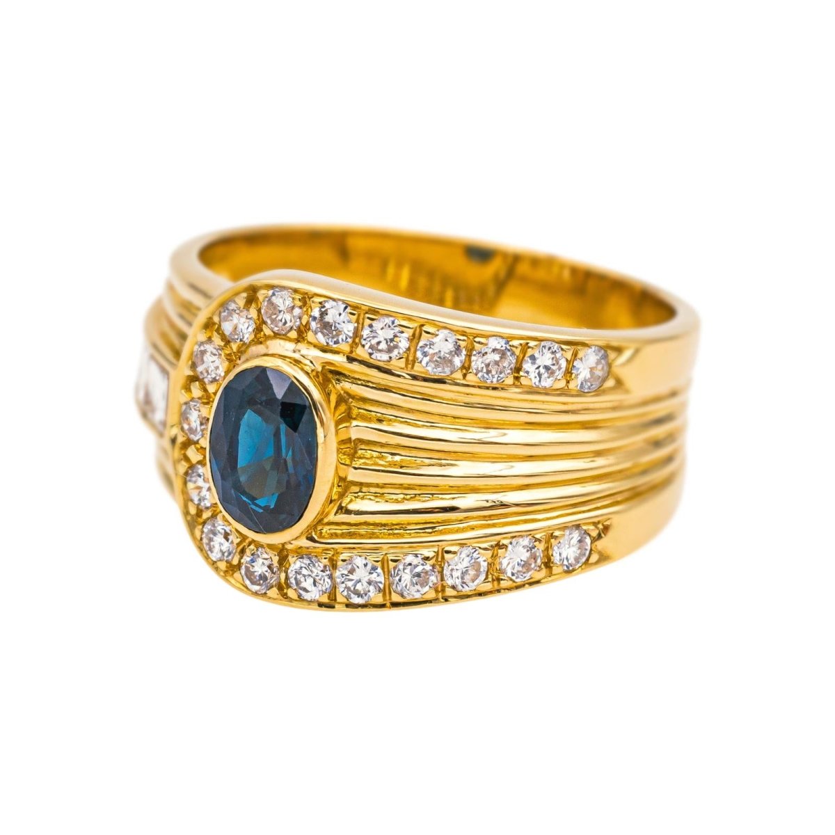 Bague Bandeau en or jaune, saphir et diamants - Castafiore