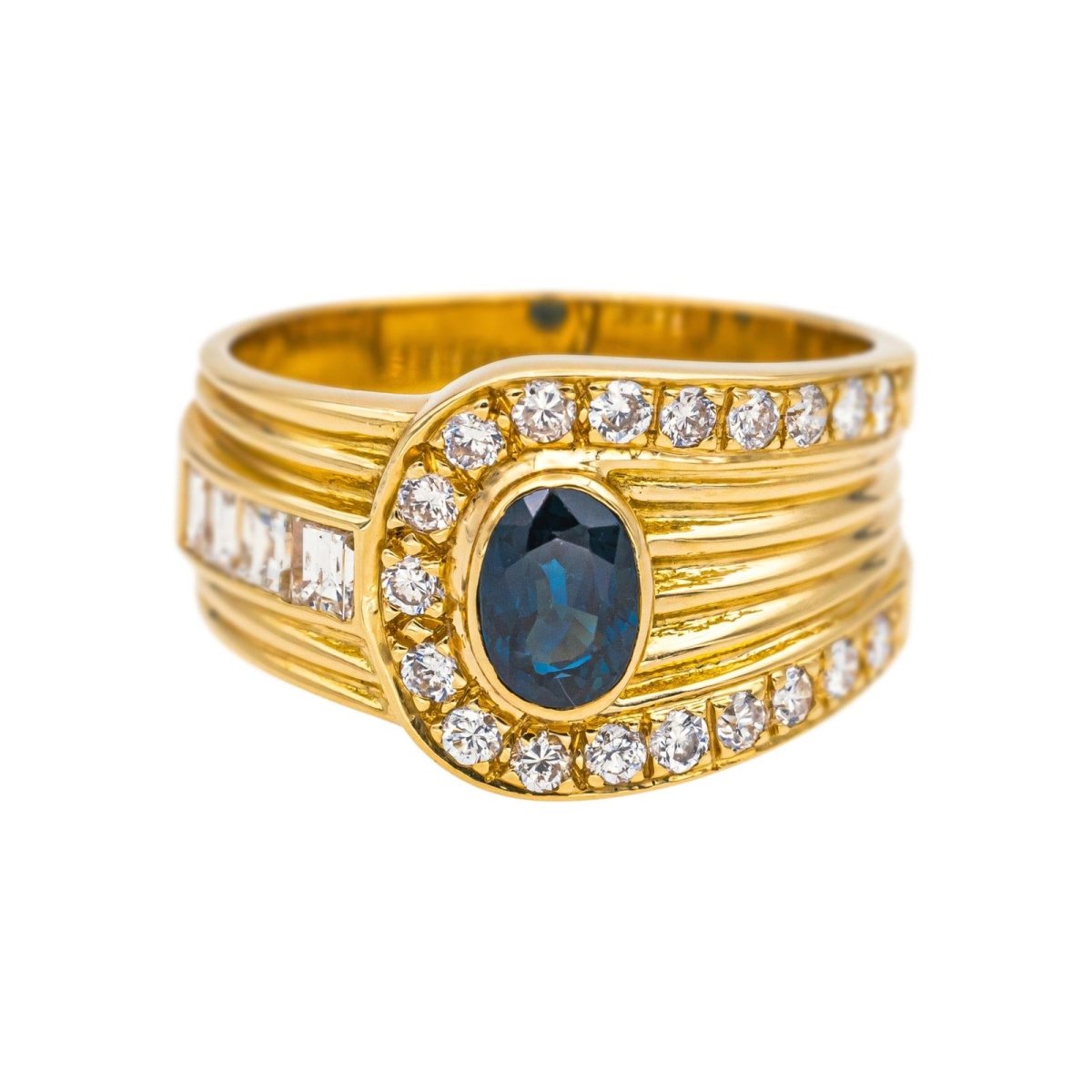 Bague Bandeau en or jaune, saphir et diamants - Castafiore