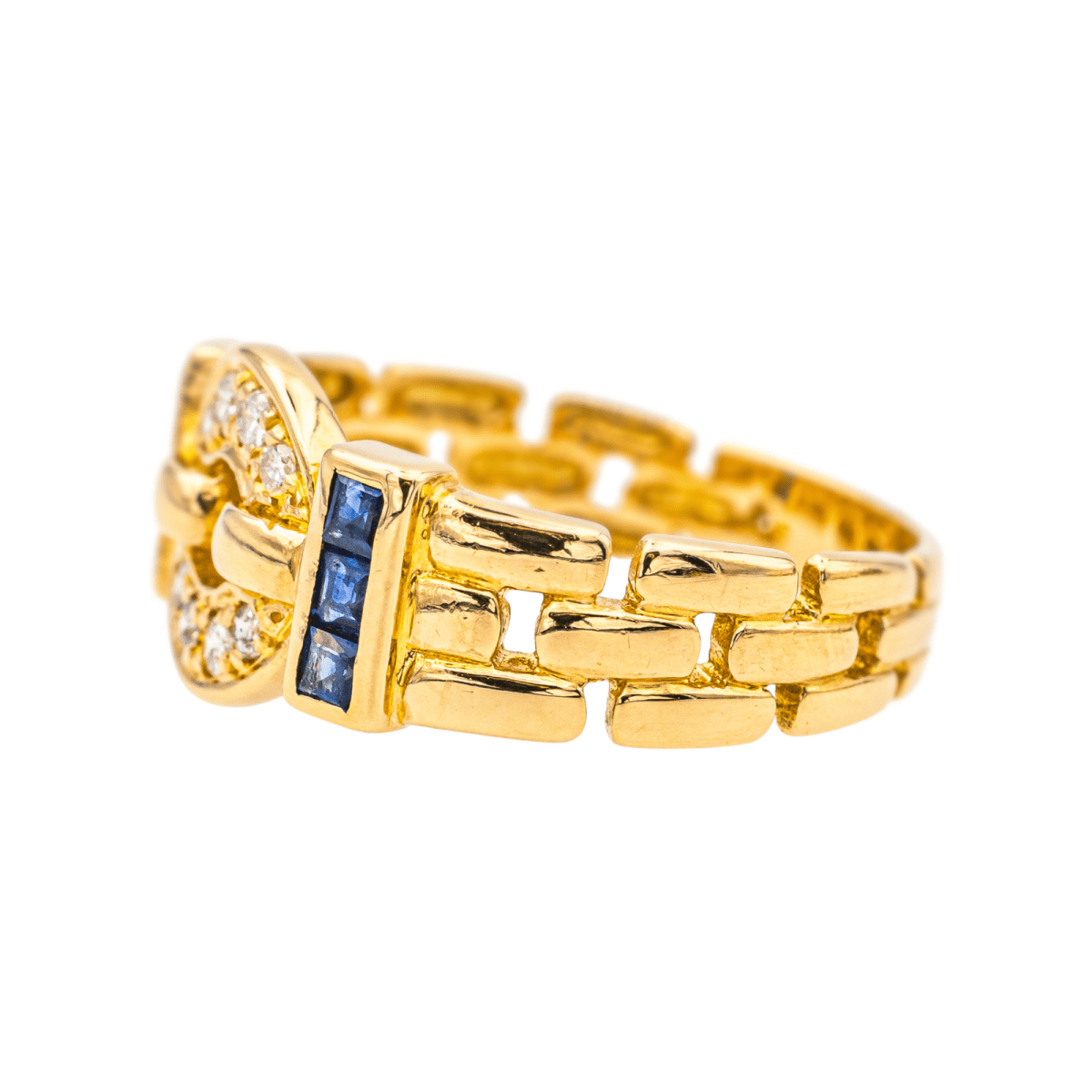 Bague Bandeau en or jaune, saphirs et diamants - Castafiore