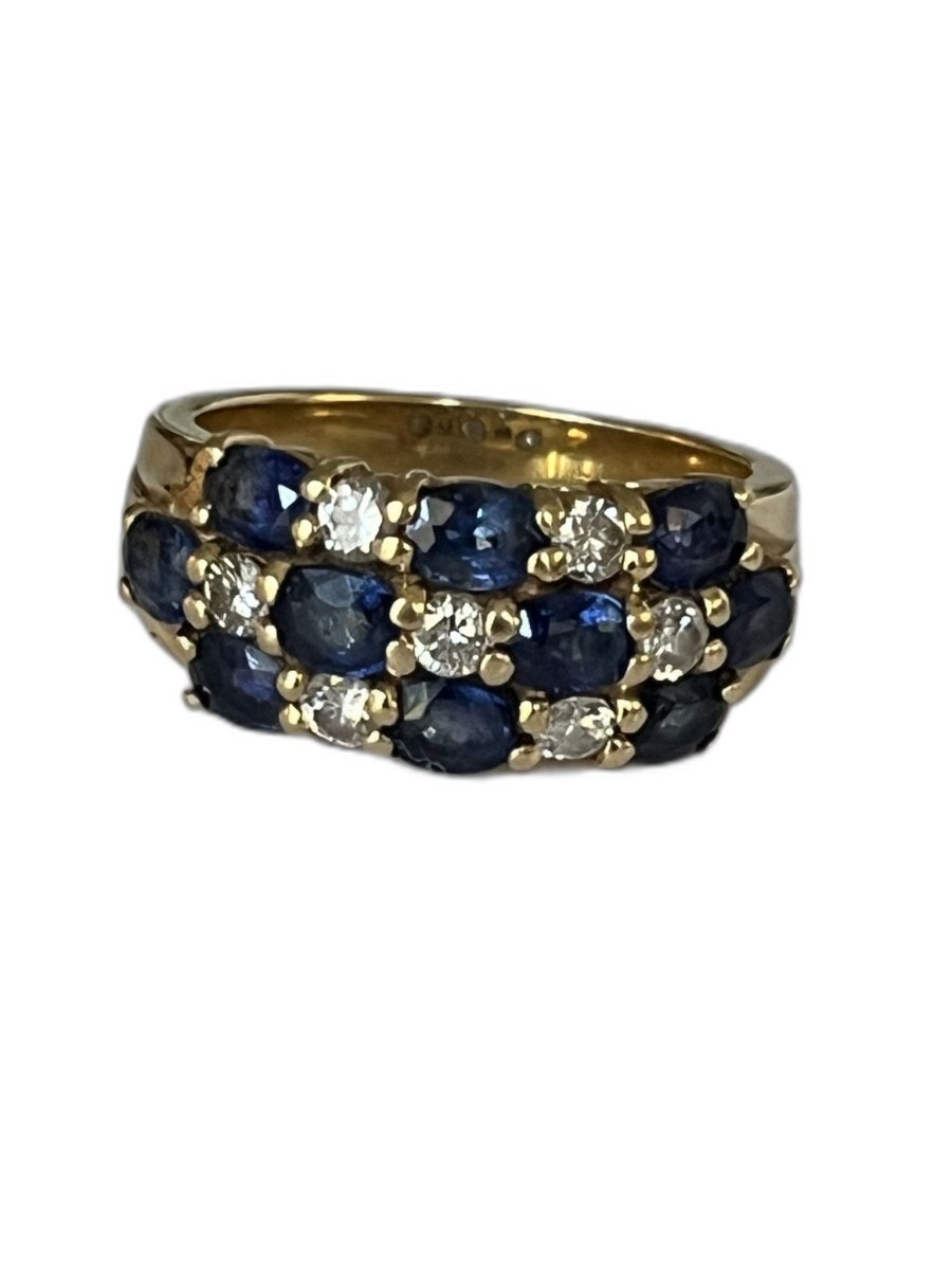 Bague Bandeau en or jaune saphirs et diamants - Castafiore