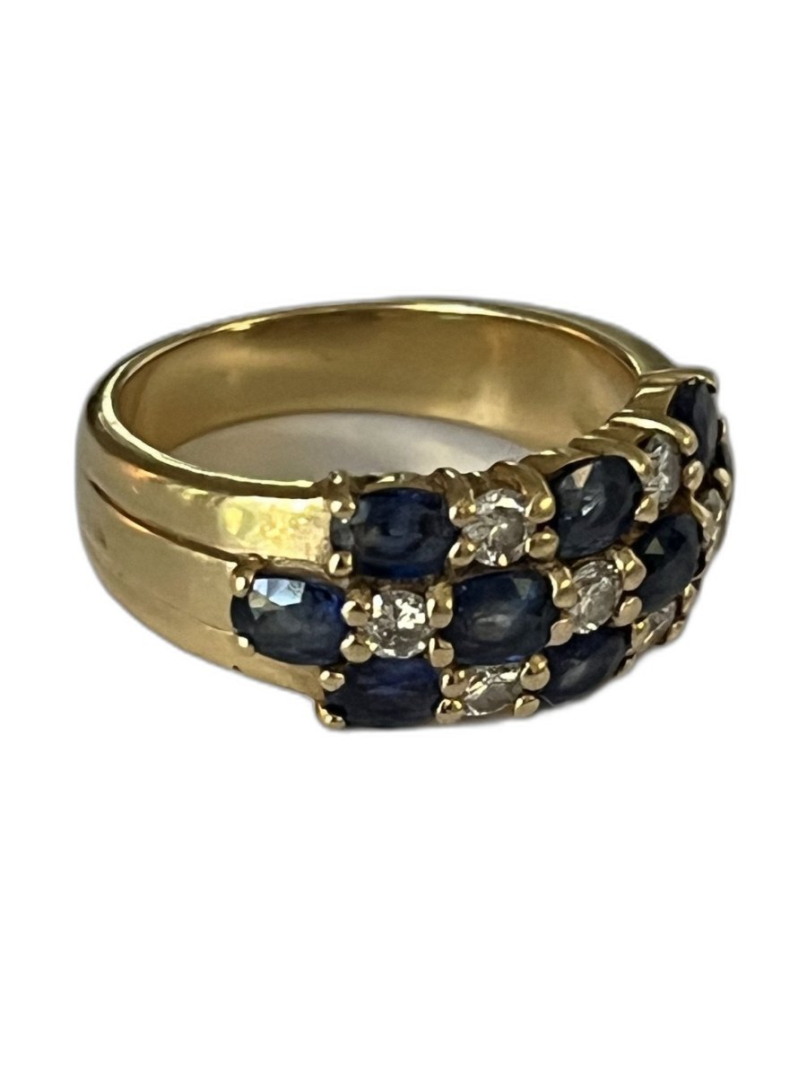 Bague Bandeau en or jaune saphirs et diamants - Castafiore