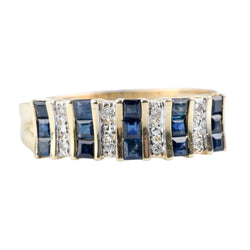 Bague Bandeau en or jaune, saphirs et diamants - Castafiore