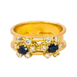 Bague Bandeau en or jaune, saphirs et diamants - Castafiore