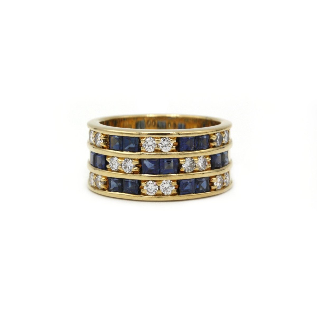 Bague Bandeau en or jaune, saphirs et diamants - Castafiore