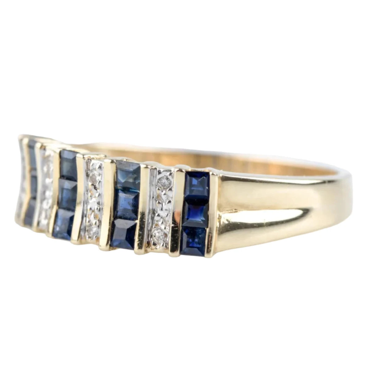 Bague Bandeau en or jaune, saphirs et diamants - Castafiore