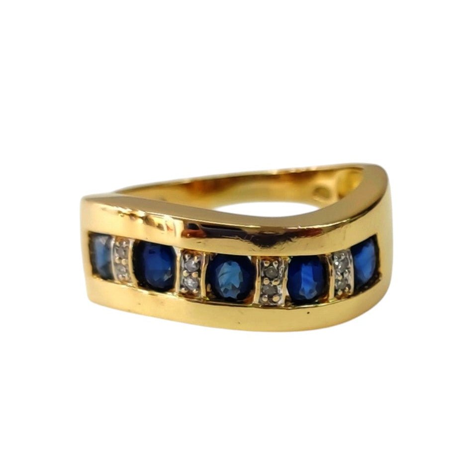 Bague Bandeau en or jaune, saphirs et diamants - Castafiore