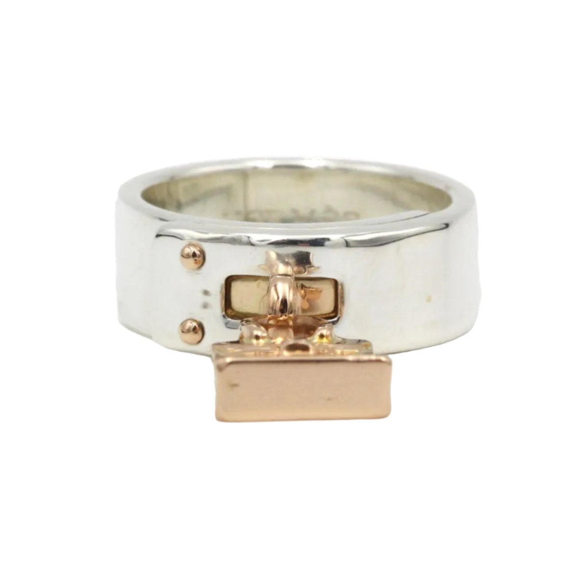 Bague Bandeau HERMÈS "Amulettes" en or rose et argent - Castafiore