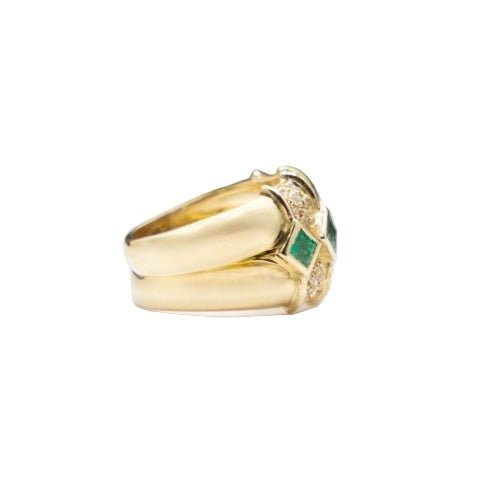 Bague Bandeau KOKIS en or jaune, émeraudes et diamants - Castafiore